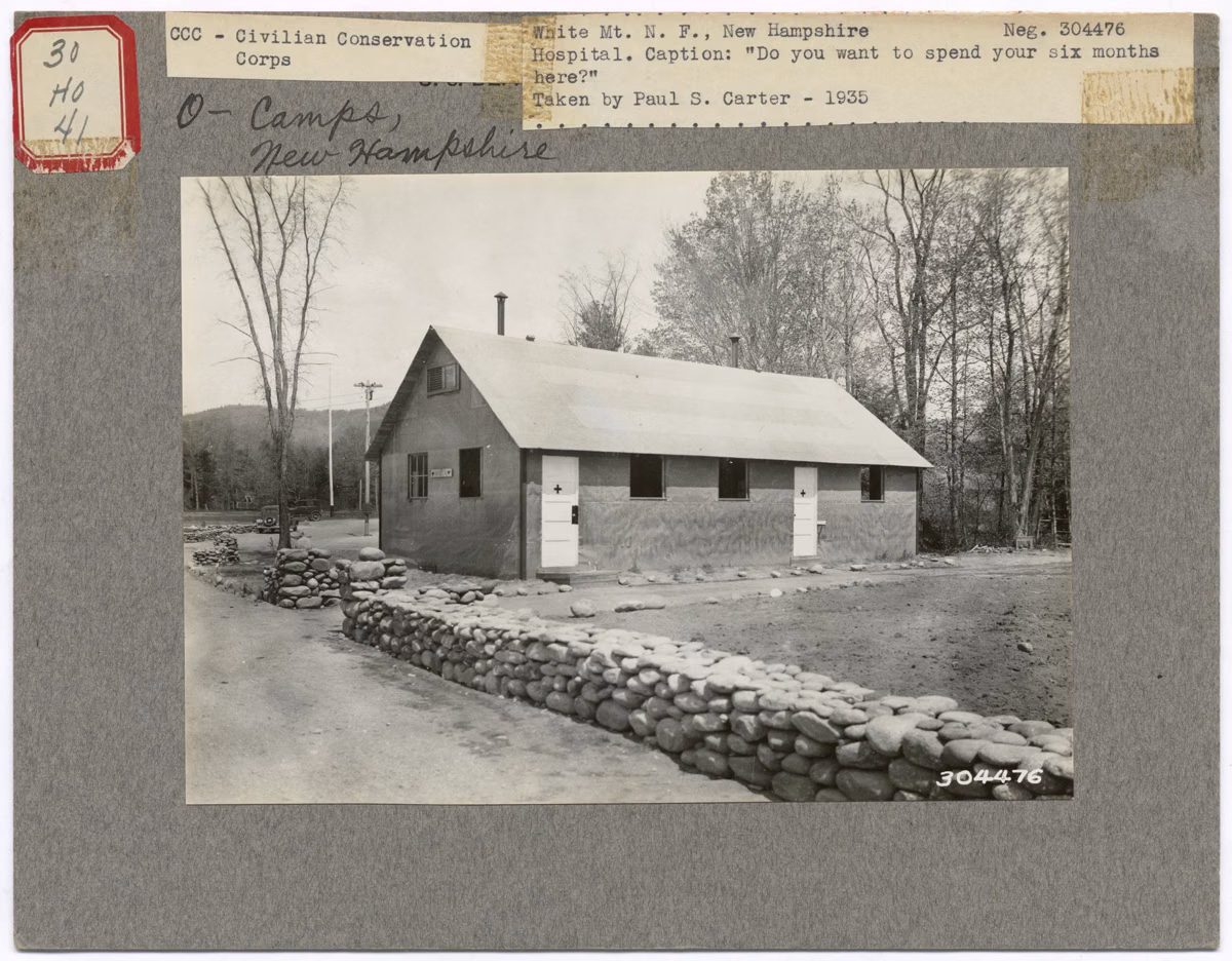 1935 U.S. Forest Service photograph of a Civilian Conservation Corps camp building in New Hampshire